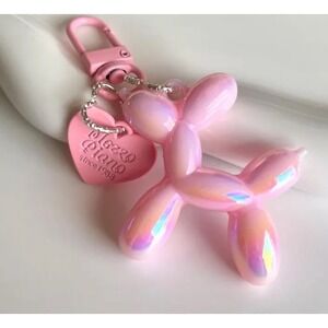 NEW Pink Balloon Dog Keychain Heart Charm Keyring Cute Y2K‎